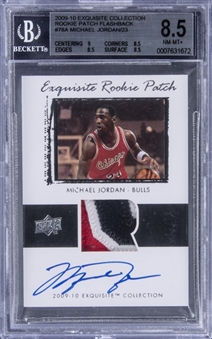 2009-10 UD "Exquisite Collection" Rookie Patch Flashback #78A Michael Jordan Signed Game Used Patch Card (#17/23) – BGS NM-MT+ 8.5/BGS 10